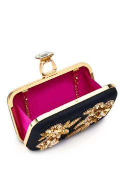 Embellished On The Rocks Clutch - Black -Sachin and Babi US BAG ONTHEROCKSCLUTCH BLACK OPEN