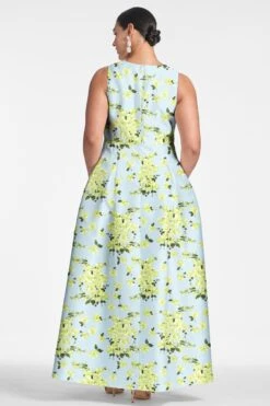 Brooke Gown - Sky Citrine Floral -Sachin and Babi US BROOKEGOWN SKYCITRINEFLORAL BACK3