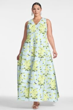 Brooke Gown - Sky Citrine Floral -Sachin and Babi US BROOKEGOWN SKYCITRINEFLORAL FRONT6