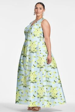 Brooke Gown - Sky Citrine Floral -Sachin and Babi US BROOKEGOWN SKYCITRINEFLORAL SIDE2