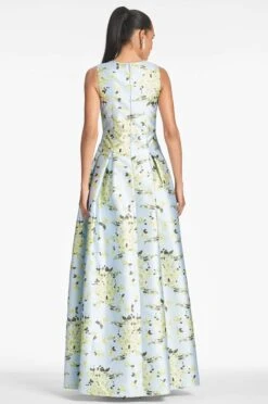 Brooke Gown - Sky Citrine Floral -Sachin and Babi US BROOKEGOWN SKYCITRINEFLORAL BACK