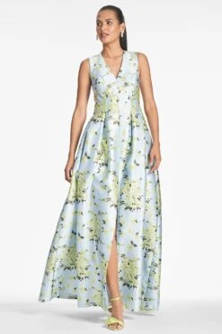Brooke Gown - Sky Citrine Floral -Sachin and Babi US BROOKEGOWN SKYCITRINEFLORAL FRONT2