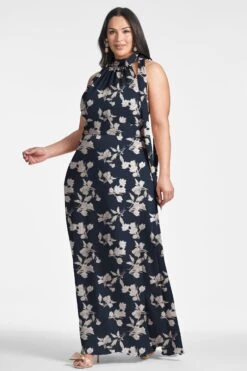 Kayla Gown - Navy Venetia Petal -Sachin and Babi US KAYLAGOWN NAVYVENETIAPETAL FRONT8