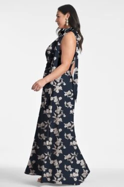 Kayla Gown - Navy Venetia Petal -Sachin and Babi US KAYLAGOWN NAVYVENETIAPETAL SIDE9
