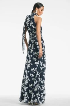 Kayla Gown - Navy Venetia Petal -Sachin and Babi US KAYLAGOWN NAVYVENETIAPETAL BACK