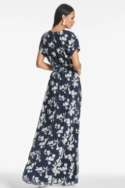 Leah Gown - Navy Venetia Petal -Sachin and Babi US LEAHGOWN NAVYVENETIAPETAL BACK