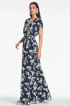 Leah Gown - Navy Venetia Petal -Sachin and Babi US LEAHGOWN NAVYVENETIAPETAL SIDE