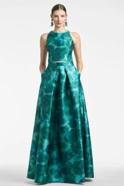 Lexie Top - Emerald Watercolor Floral -Sachin and Babi US LEXIETOP AVASKIRT EMERALDWATERCOLORFLORAL FRONT2
