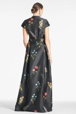 Marta Gown - Noir Bouquet -Sachin and Babi US MARTAGOWN BELTED NOIRBOUQUET BACK