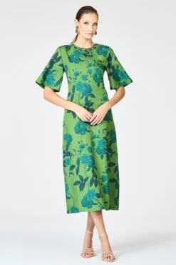 EMBELLISHED LEMIE DRESS - EMPRESS GREEN ROSES