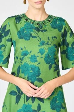 EMBELLISHED LEMIE DRESS - EMPRESS GREEN ROSES -Sachin and Babi US R261D06 353 4