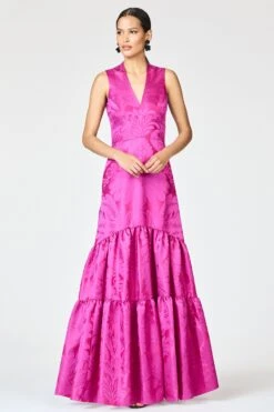 CELLA GOWN - PINK SAPPHIRE DAMASK -Sachin and Babi US R261G04 677