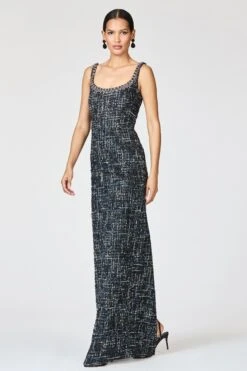 EMBELLISHED TWEED LANA GOWN - OBSIDIAN FROST -Sachin and Babi US R261G05 001 6