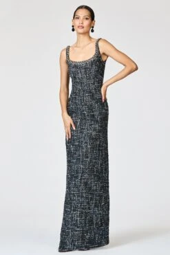 EMBELLISHED TWEED LANA GOWN - OBSIDIAN FROST -Sachin and Babi US R261G05 001 7