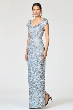 METALLIC CLOQUE GRACE GOWN - PEWTER GARDENS