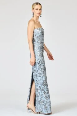 METALLIC CLOQUE SOPHIA GOWN - PEWTER GARDENS -Sachin and Babi US R261G60 040 4