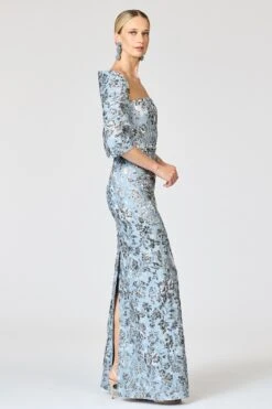 METALLIC CLOQUE SOPHIA GOWN - PEWTER GARDENS -Sachin and Babi US R261J05 040 2