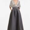 Simone Gown - Silver/Charcoal -Sachin and Babi US S221G22 021 SIMONEGOWN SILVERCHARC FRONT