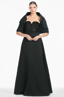 THE HUG SHAWL - BLACK JACQUARD CLOQUE -Sachin and Babi US S242J02 410 BLACK