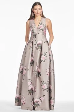 EMBELLISHED BROOKE GOWN - PEWTER ENGLISH ROSE -Sachin and Babi US S253G34 251 3