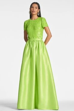Veronica Top - Electric Lime -Sachin and Babi US SARATOP SYDNEYSKIRT GREEN FRONT2