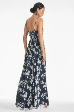 Sienna Gown - Navy Venetia Petal -Sachin and Babi US SIENNAGOWN NAVYVENETIAPETAL BACK