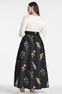 Zoe Gown - Off White/Noir Bouquet -Sachin and Babi US ZOEGOWN OFFWHITENOIRBOUQUET BACK1