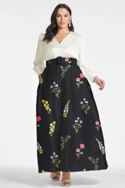 Zoe Gown - Off White/Noir Bouquet -Sachin and Babi US ZOEGOWN OFFWHITENOIRBOUQUET FRONT6