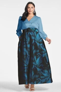 Zoe Gown - Smokey Slate/Tonal Petal -Sachin and Babi US ZOEGOWN SLATETONALPETAL FRONT6