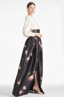 Zoe Gown - Ivory/Noir Blossom -Sachin and Babi US ZOEGOWN IVORY NOIRBLOSSOM SIDE