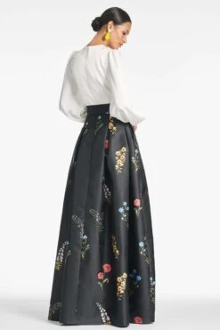 Zoe Gown - Off White/Noir Bouquet -Sachin and Babi US ZOEGOWN NOIRBOUQUET BACK