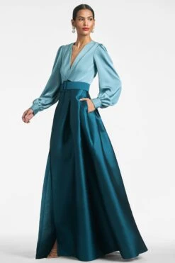 Zoe Gown - Seaglass/Deep Teal 11 Zoe Gown - Seaglass/Deep Teal -Sachin and Babi US ZOEGOWN SEAGLASSANDDEEPTEAL SIDE