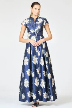EMBELLISHED MARTA GOWN - NAVY NARCISSUS -Sachin and Babi US martabeltfront2